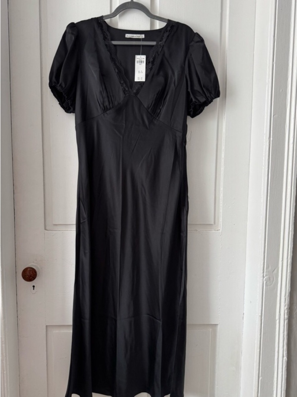Abercrombie & Fitch Black Midi Slip Dress with Puff Sleeves
